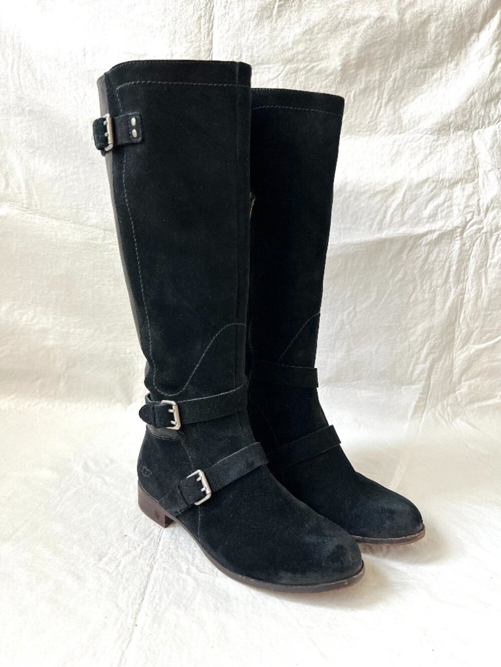 UGG boots knee high womens 7.5 riding equestrian black suede leather shearling